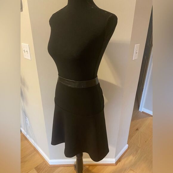 Ann Taylor Black Circle A Line Skirt with Leather Waistband - Picture 4 of 12